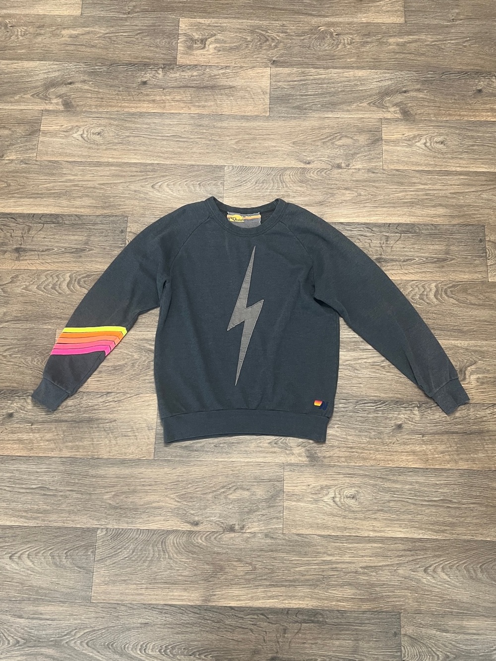 Aviator Nation Bolt Crewneck Sweatshirt Gray Neon Pink Yellow Orange